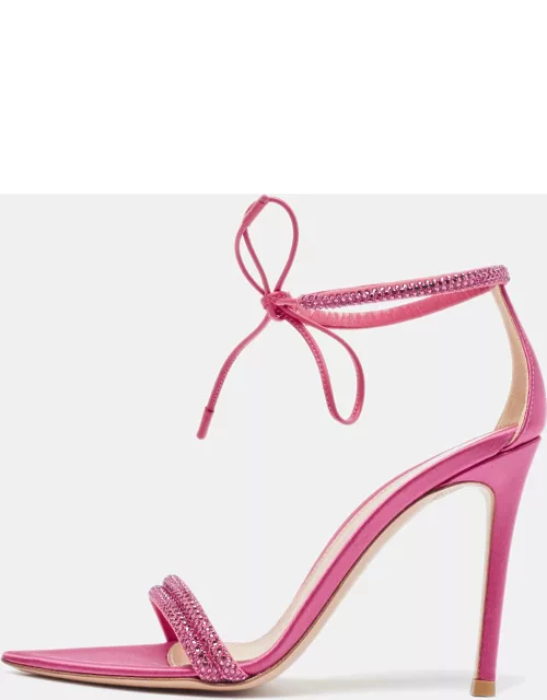 Gianvito Rossi Pink Satin Embellished Montecarlo Sandal