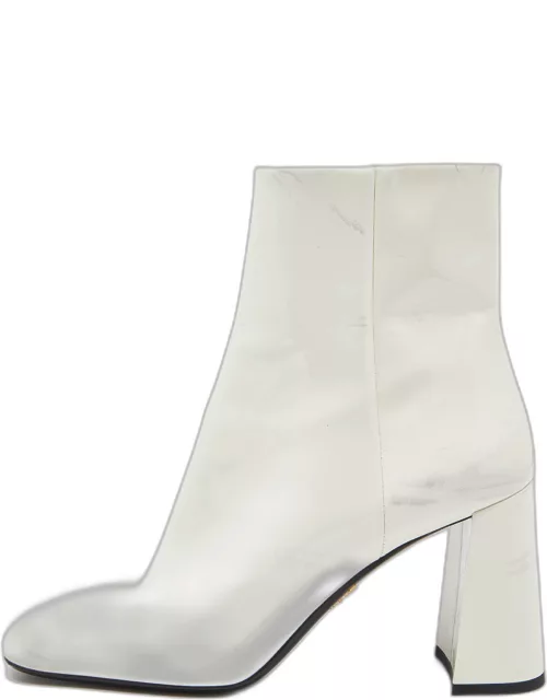 Prada White Patent Leather Zip Ankle Boot