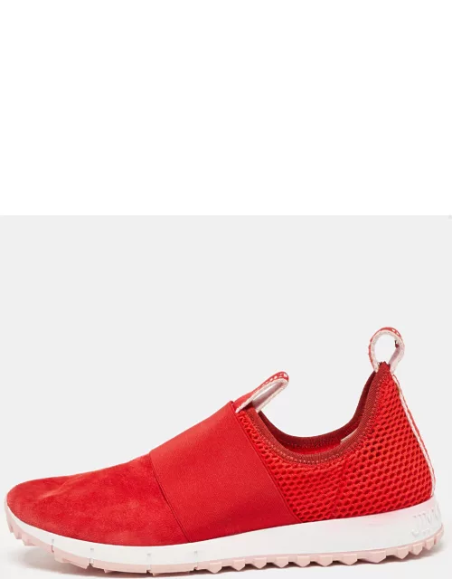 Jimmy Choo Red Suede and Mesh Low Top Sneaker