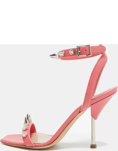 Alexander McQueen Pink Leather Spike Ankle Strap Sandal