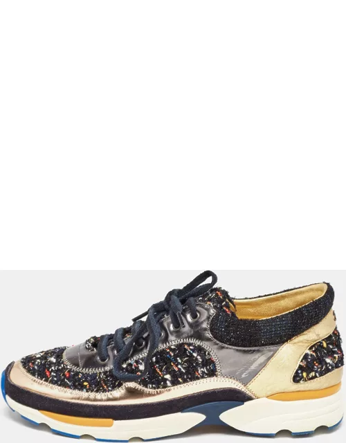Chanel Multicolor Leather and Tweed CC Low Top Sneaker