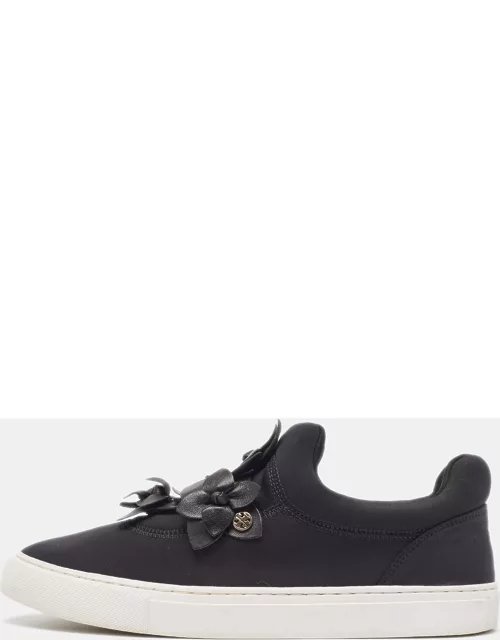 Tory Burch Black Nylon And Leather Blossom Sneaker