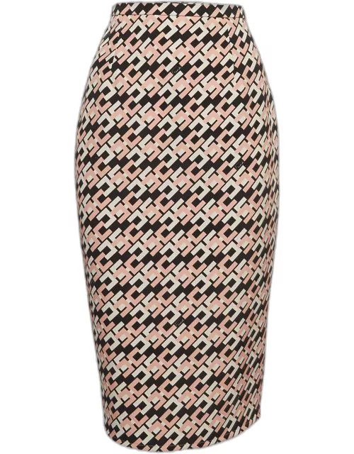 Elisabetta Franchi Black/Pink Logo Print Crepe Pencil Skirt