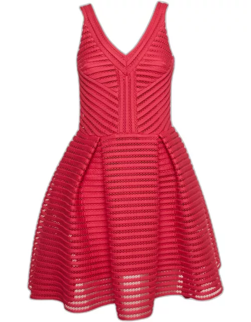 Maje Pink Knit & Mesh Sleeveless Mini Dress
