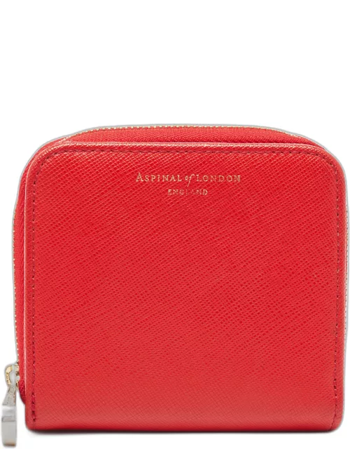 Aspinal Of London Red Leather Zip Around Compact Wallet