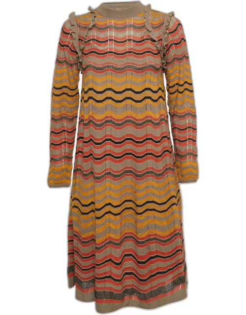 M Missoni Multicolor Patterned Knit Ruffled Dress