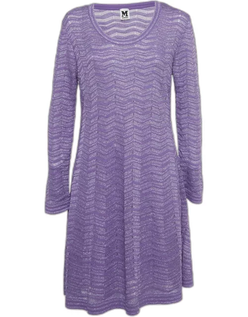 M Missoni Purple Patterned Lurex Knit Short Dress