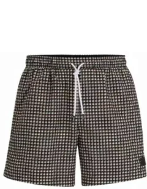 Micro-print quick-drying swim shorts with logo detail- Beige Men's Swim Short
