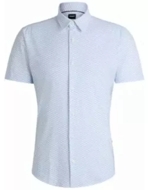 Slim-fit shirt in patterned performance-stretch jersey- White Men's Casual Shirt
