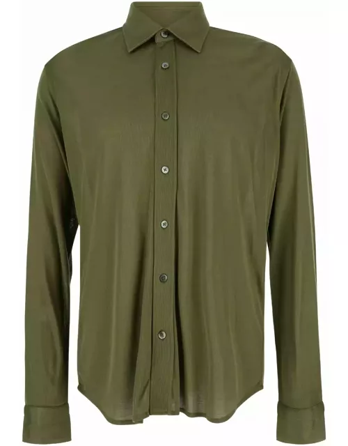 Tom Ford Khaki Green Satin Shirt In Silk Man