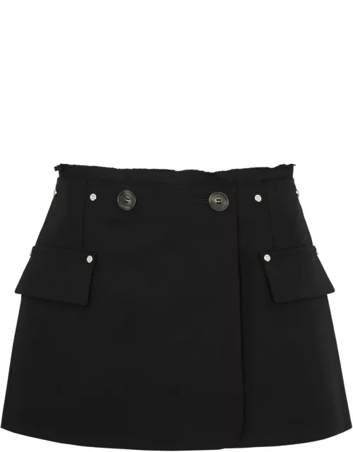 Dion Lee Riveted Stretch-wool Mini Wrap Skirt - Black - 8 (UK12 / M)