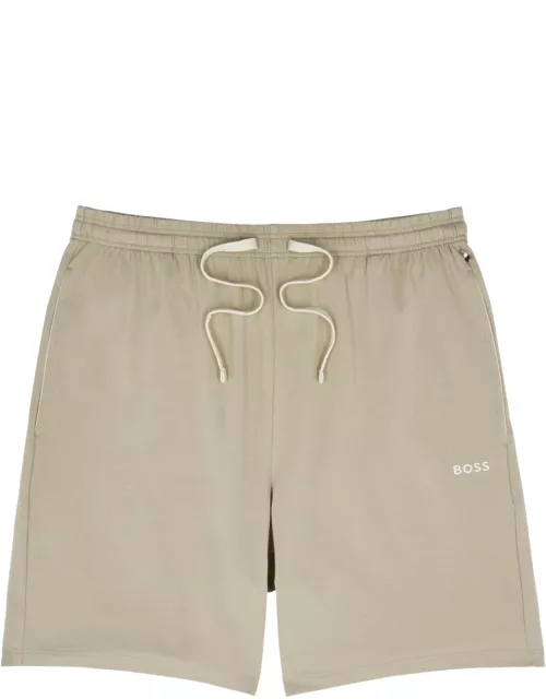 Boss Logo-embroidered Stretch-cotton Shorts - Beige