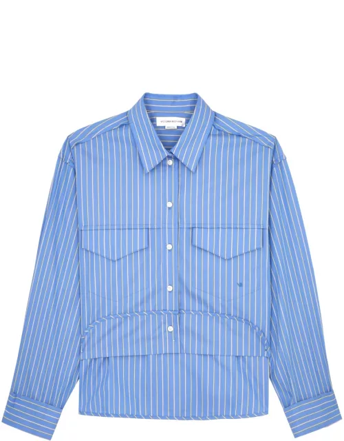 Victoria Beckham Cropped Striped Cotton-poplin Shirt - Blue - 14 (UK14 / L)