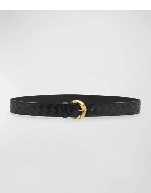 Bevel Buckled Woven Leather Belt