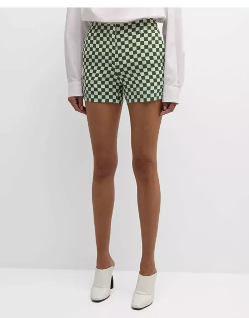 Paolina High-Rise Checker-Print Short Pant