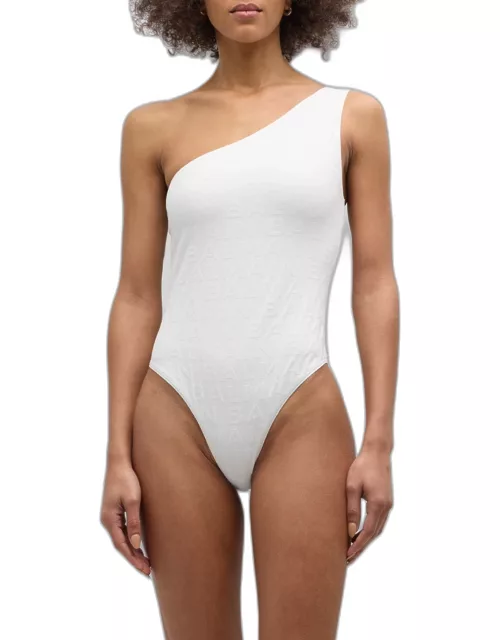 Logo Embossed One-Shoulder One-Piece Swimsuit