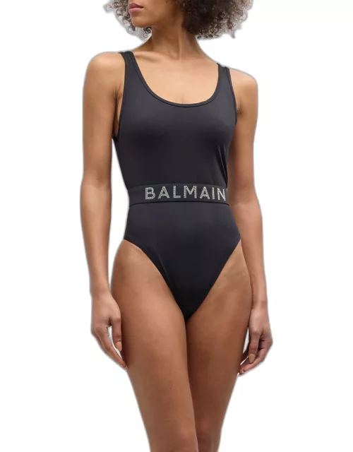 Crystal Logo Belted One-Piece Swimsuit