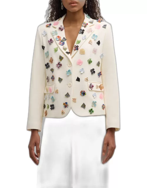 Button Town Embellished Single-Breasted Short Jacket