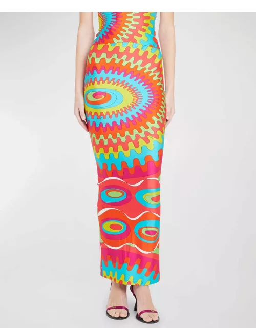 Abstract-Print Zip-Hem Maxi Skirt