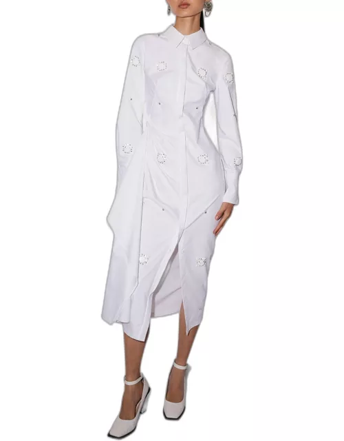 Tatiana Crystal Embellished Long-Sleeve Drape Midi Shirtdres