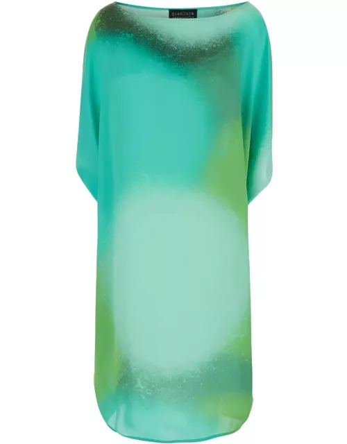 Gianluca Capannolo Green Midi Wide Dress In Silk Woman