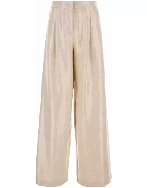 Federica Tosi Pink Trousers With Sequins In Linen Blend Woman