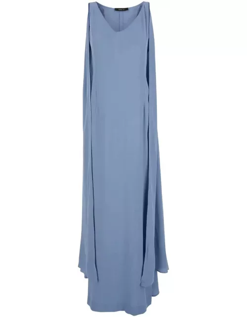 Federica Tosi Light Blue Maxi Dress With Cape In Silk Blend Woman