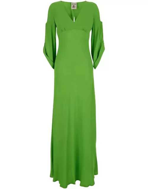 SEMICOUTURE Green Long Dress With V Neckline In Silk Blend Woman