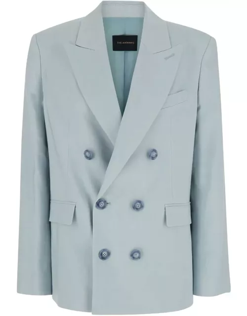 The Andamane Light Blue Single-breasted Blazer In Linen Stretch Woman