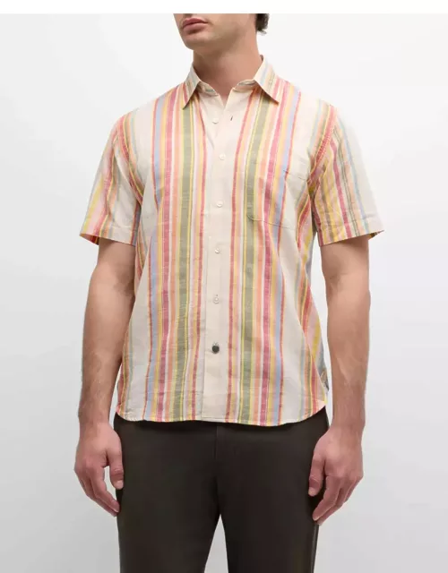 Men's Lax Striped Short-Sleeve Button-Front Shirt