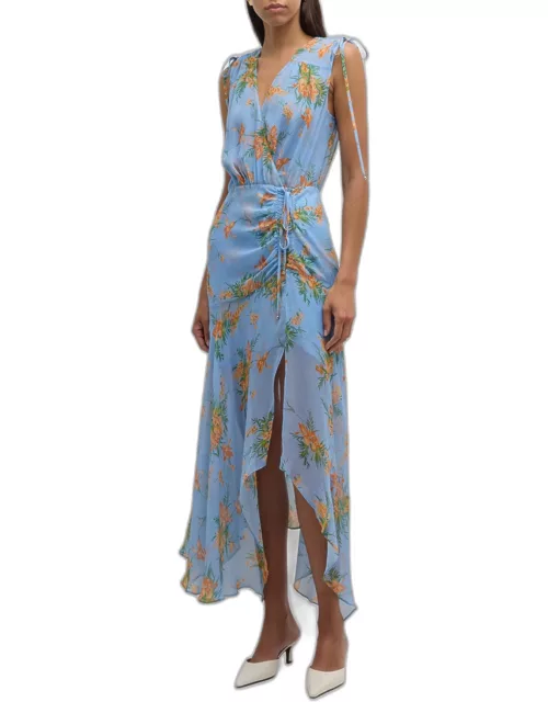 Dovima Sleeveless Ruched Floral Maxi Dres