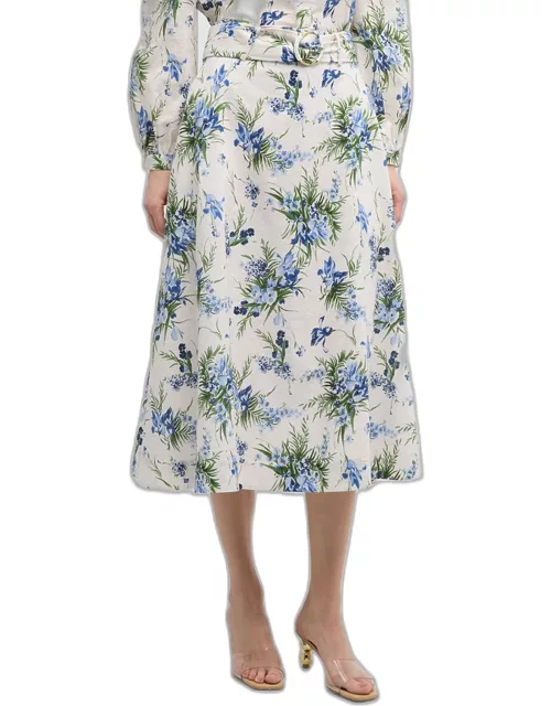 Arwen Floral Belted Midi Skirt