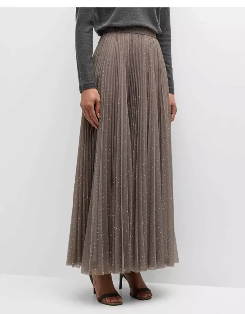 Sif Strass Embellished Pleated Tulle Maxi Skirt