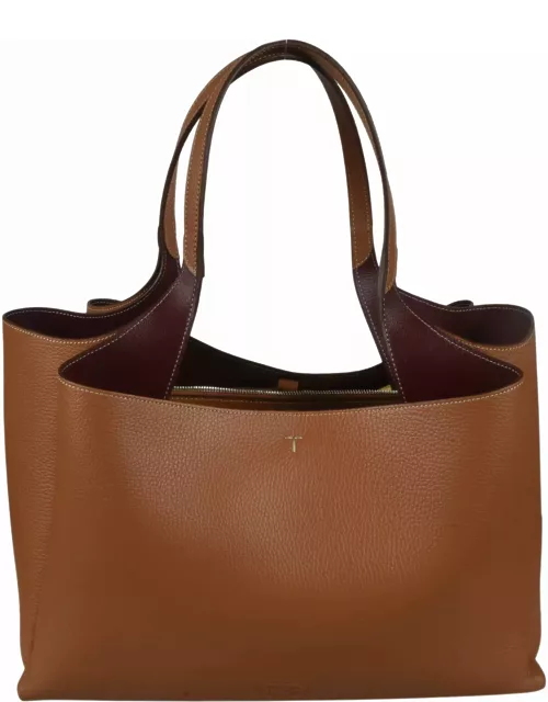 Tod's Open Top Grained Leather Tote