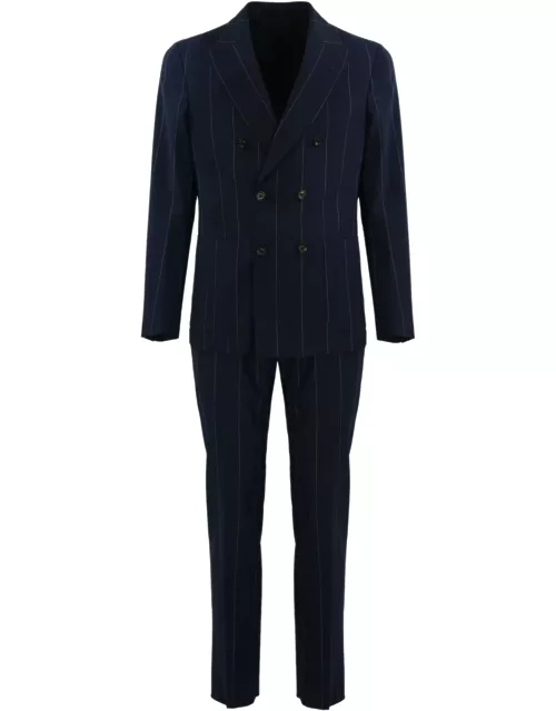 Eleventy Blue Double-breasted Pinstripe Suit