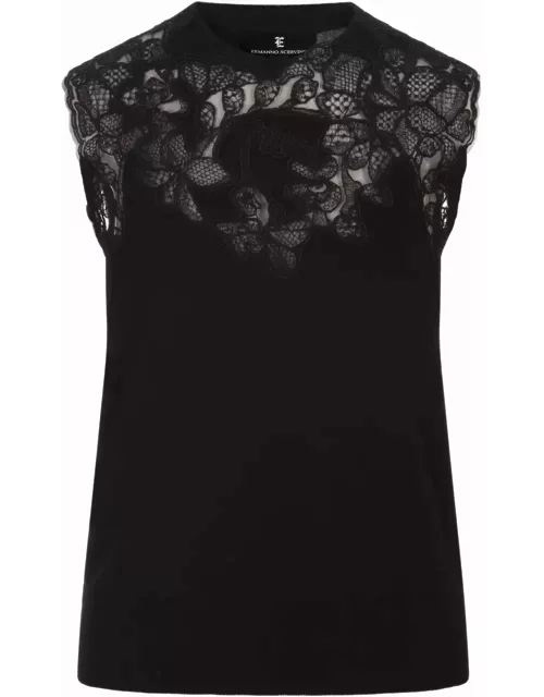 Ermanno Scervino Black Knitted Sleeveless Top With Lace