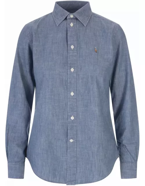 Ralph Lauren Shirt In Indigo Cotton Chambray