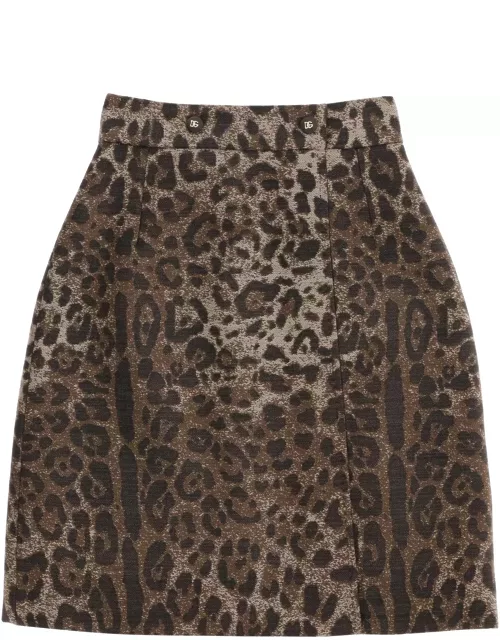 Dolce & Gabbana Wool Jacquard Skirt With Leopard Motif