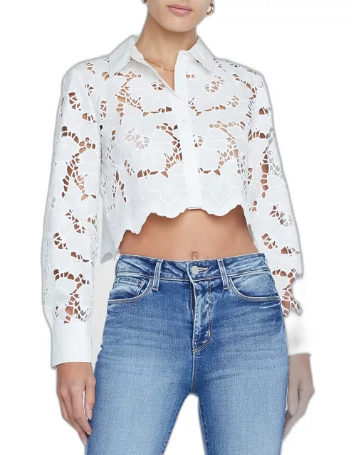 Seychelle Floral Eyelet-Embroidered Cropped Shirt