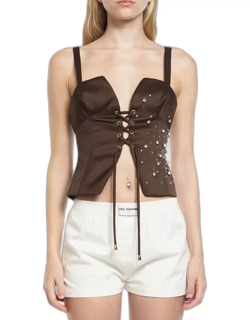 Embroidered Satin Bustier Top