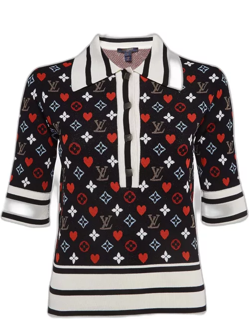Louis Vuitton Black/Multicolor Logo Intarsia Knit Polo T-Shirt