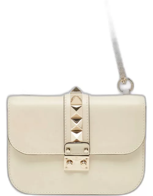 Valentino Off White Leather Small Rockstud Glam Lock Flap Bag