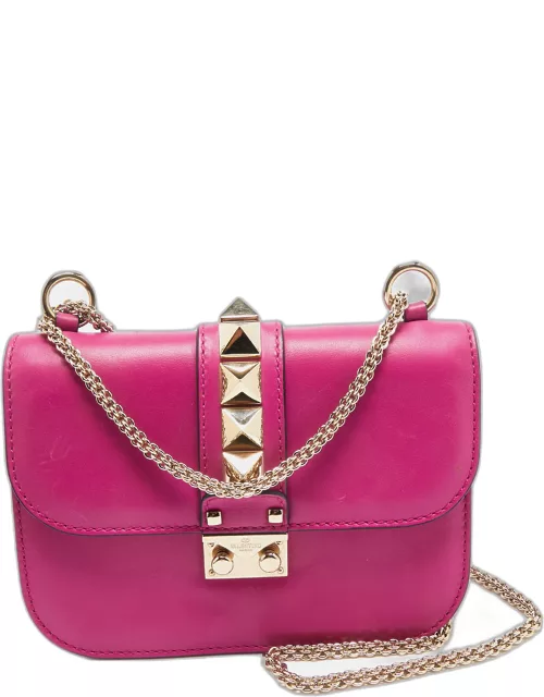 Valentino Fuchsia Leather Small Rockstud Glam Lock Flap Bag