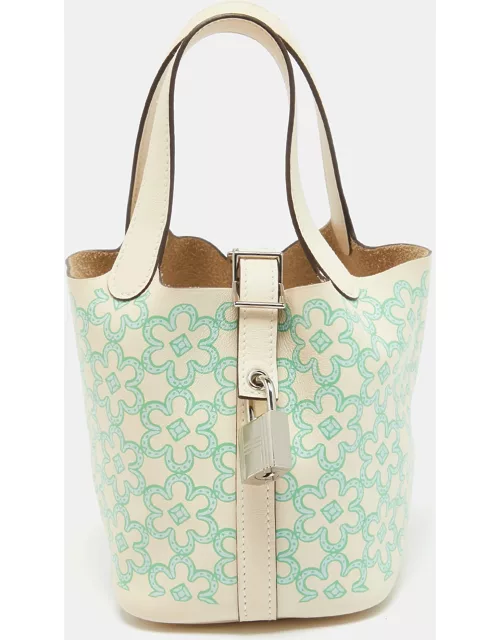 Hermès Nata/Vert/Blanc Swift Leather Lucky Daisy Picotin Lock Micro Bag