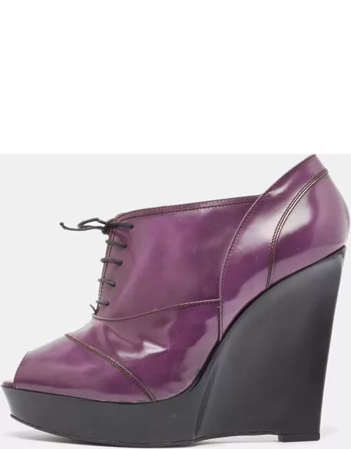 Marni Purple Patent Wedge Peep Toe Boot