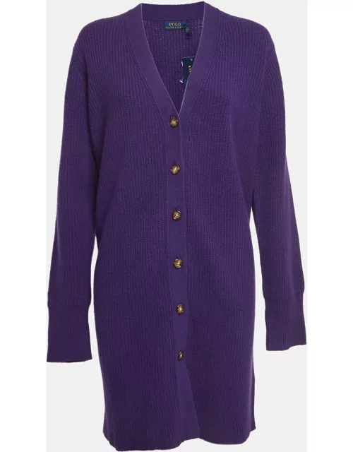 Polo Ralph Lauren Purple Wool Rib Knit Buttoned Cardigan