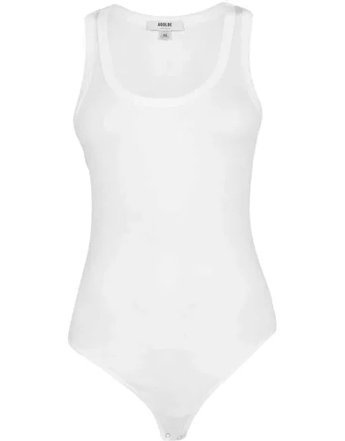 AGOLDE Ribbed Bodysuit Top - White