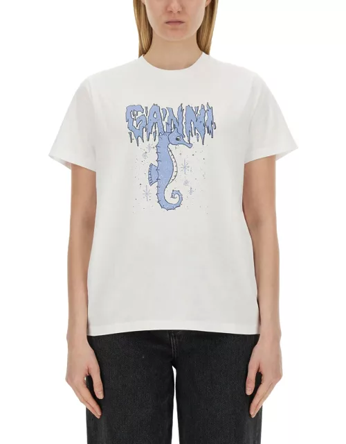ganni seahorse print t-shirt