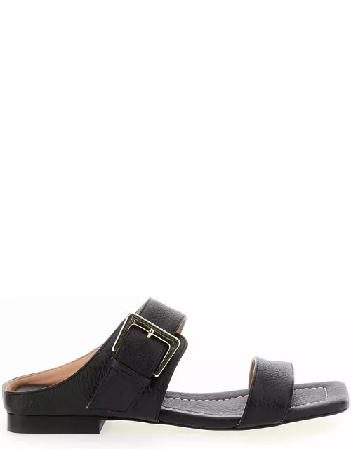 Pollini Black Sandals With Maxi Buckle In Leather Woman