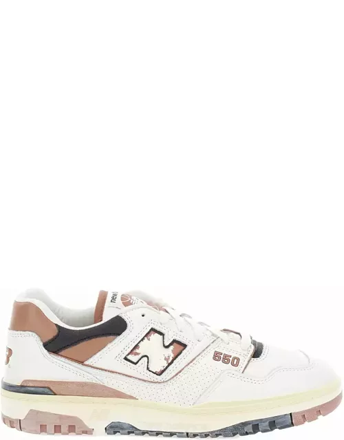 New Balance 550 White And Brown Low Top Sneakers With Logo And Contrasting Details In Leather Man